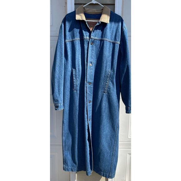 Vtg Levi’s Mens Levis XL Blue Denim Jean Long Duster Horseman Chore Coat Corduro - Picture 2 of 16